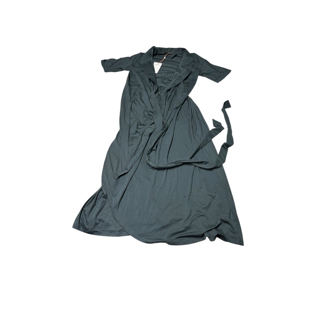 NWT Quince Tencel Jersey Midi Wrap Dress Dark Olive Green Short Sleeve Womens M